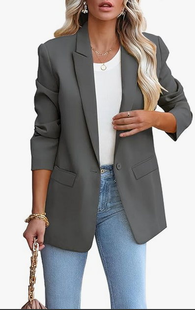 LCRRRN Womens Casual Loose Blazers Long Sleeve Pockets Work Office Jacket Blazer - Image 3