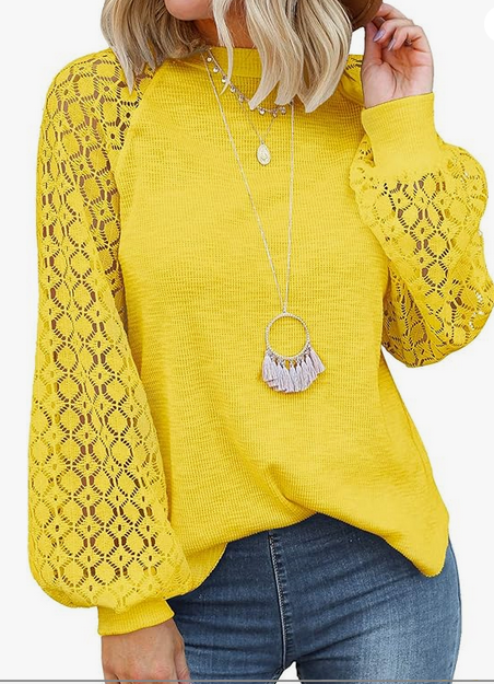 MIHOLL Women’s Long Sleeve Tops Lace Casual Loose Blouses T Shirts - Image 2