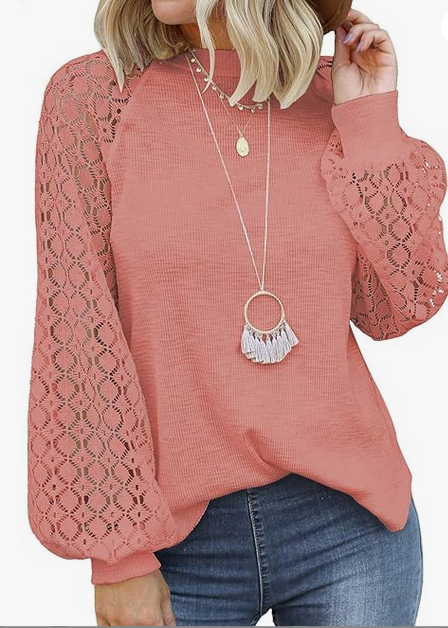 MIHOLL Women’s Long Sleeve Tops Lace Casual Loose Blouses T Shirts - Image 5