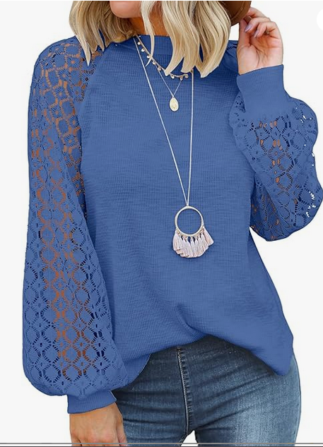 MIHOLL Women’s Long Sleeve Tops Lace Casual Loose Blouses T Shirts
