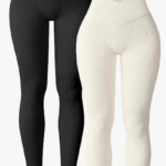 OQQ Women's 2 Piece Yoga Leggings Ribbed Seamless Workout High Waist Cross Over Athletic Exercise Leggings