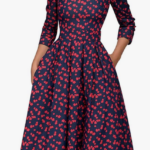 Simple Flavor Women's Floral Vintage Dress Elegant Midi Evening Dress 3/4 Sleeves