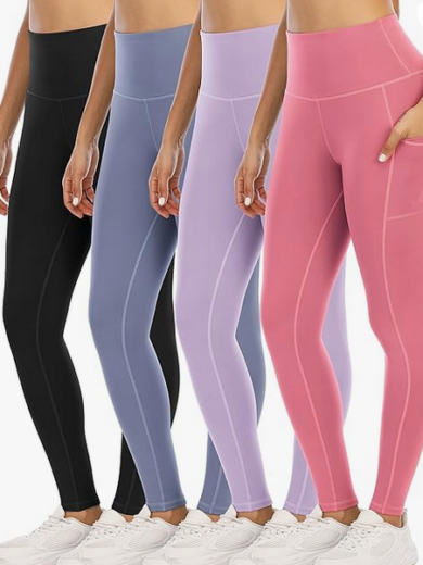 YOUNGCHARM 4 Pack Leggings with Pockets for Women,High Waist Tummy Control Workout Yoga Pants