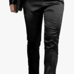 Heipeiwa Women's Satin Pants Dress Casual Pleated Pull on High Waist Pants with Pockets